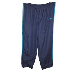 Adidas Vintage Blue Three Stripe Warmup Windbreaker Pants Size XL